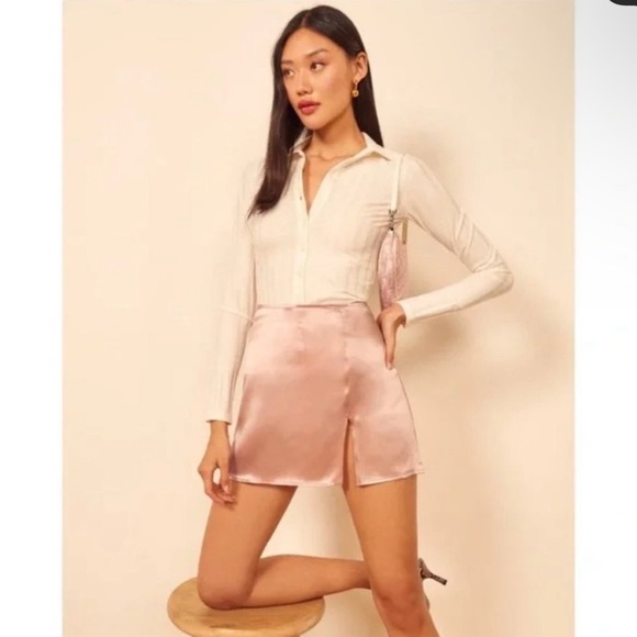 REFORMATION Robbie Silk Skirt in Blush size 8 100% silk - Picture 1 of 5